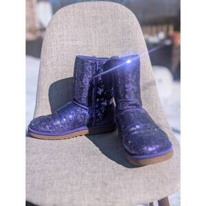 UGG Australia Classic Boots Womens Size 8 Purple Sparkle Sequins Sheepskin 3161